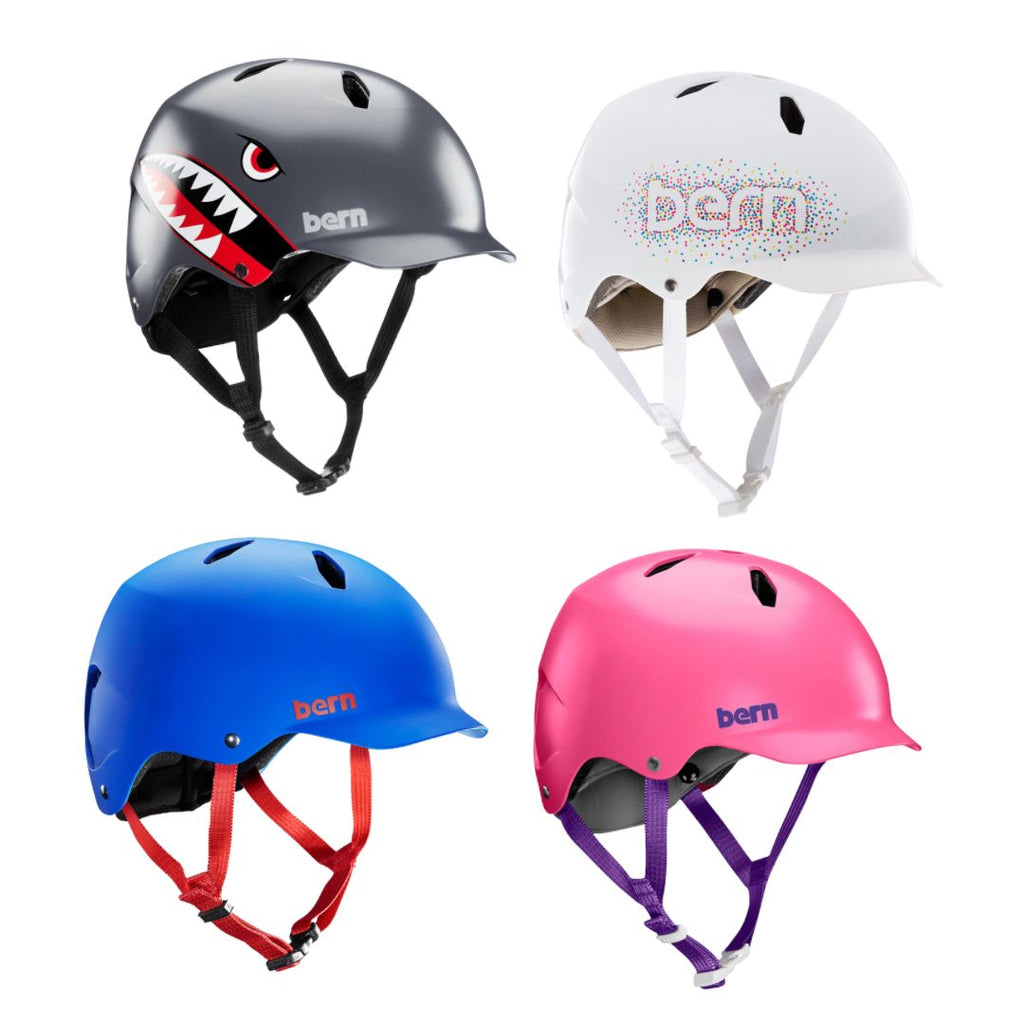 Pumpanickel Sports Shop. Buy Bern Helmet Singapore. Bern Bandito Youth Bike Helmet | 4 designs - Matte Cobalt Blue, Gloss White Confetti, Satin Pink and Satin Grey Flying Tiger