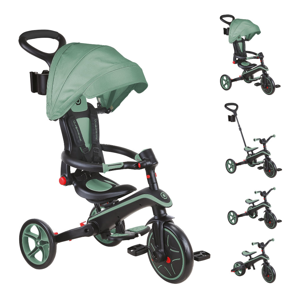 Shop Singapore Pumpanickel Sports Shop Buy Globber Explorer Trike Foldable 4-in-1 Baby Trike & Kids Balance Bike for 10 months to 5 years - Olive