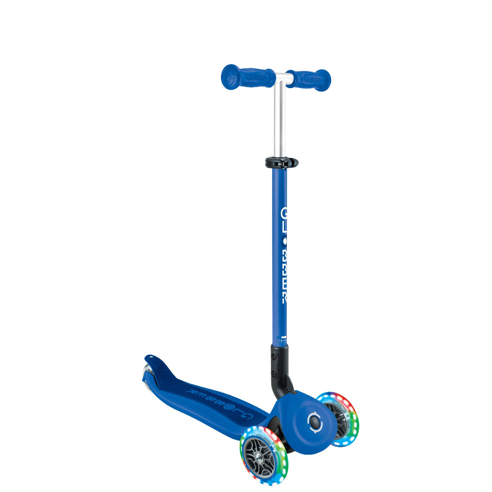 Shop Singapore Pumpanickel Sports Shop Buy Globber GO UP Active Lights Foldable Toddler Scooter with seat for 15 months to 9+ years - Navy Blue