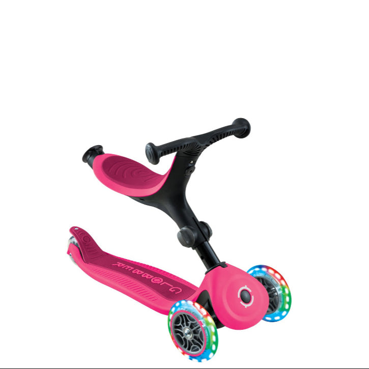 Shop Singapore Pumpanickel Sports Shop Buy Globber GO UP Active Lights Foldable Toddler Scooter with seat for 15 months to 9+ years - Fuchsia