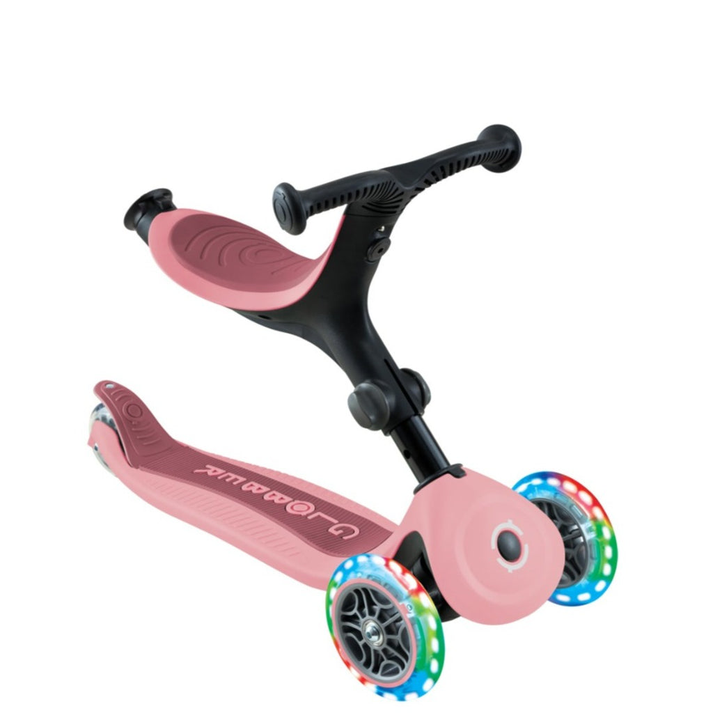 Shop Singapore Pumpanickel Sports Shop Buy Globber GO UP Active Lights Foldable Toddler Scooter with seat for 15 months to 9+ years - Pastel Pink