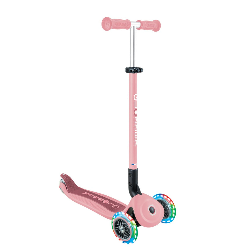 Shop Singapore Pumpanickel Sports Shop Buy Globber GO UP Active Lights Foldable Toddler Scooter with seat for 15 months to 9+ years - Pastel Pink