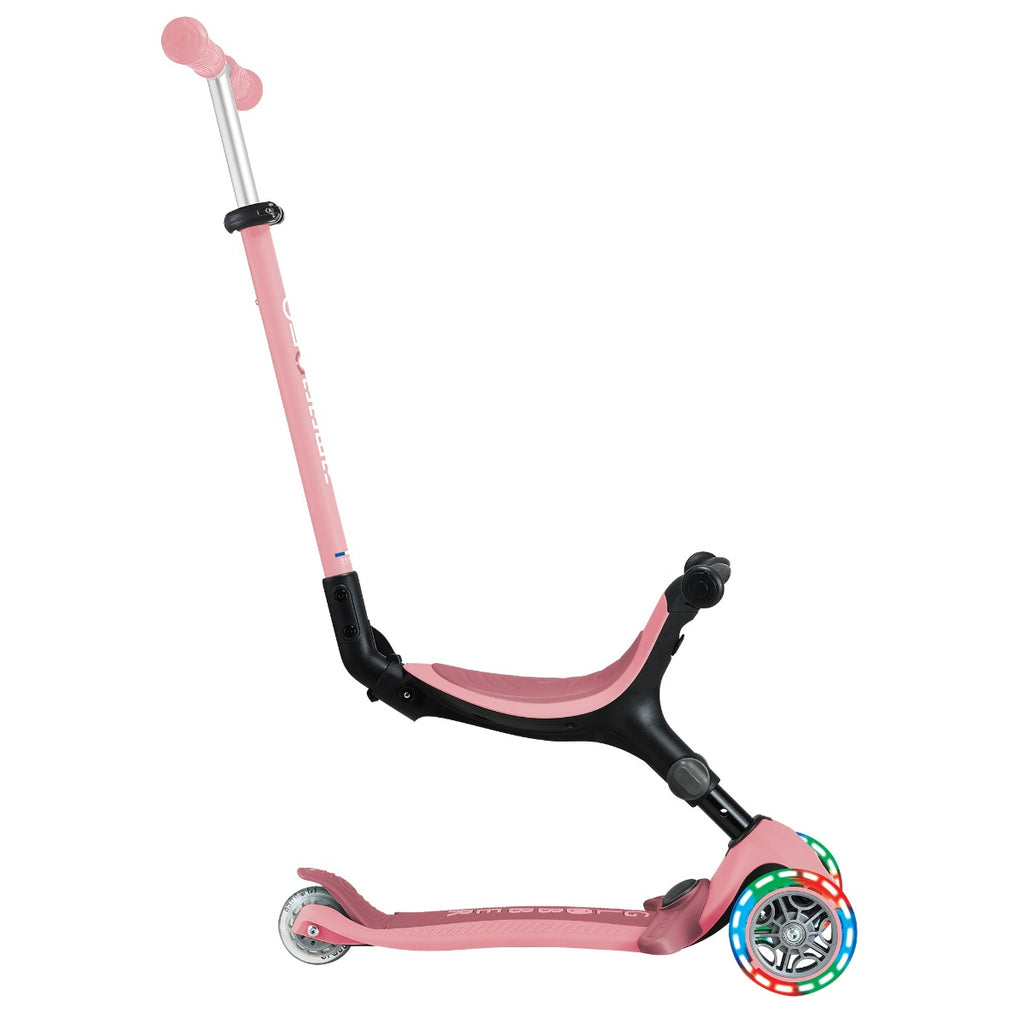 Shop Singapore Pumpanickel Sports Shop Buy Globber GO UP Active Lights Foldable Toddler Scooter with seat for 15 months to 9+ years - Pastel Pink