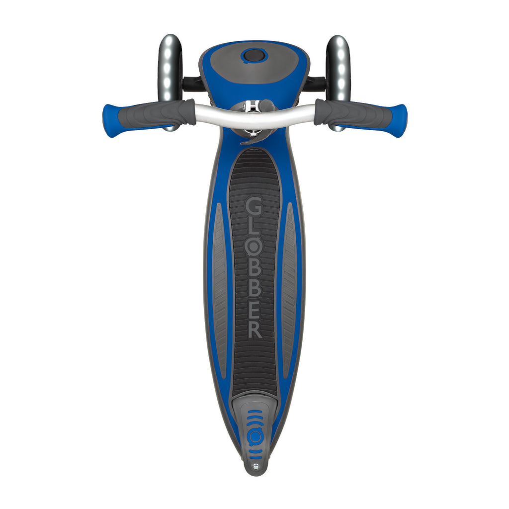 Shop Globber Singapore Pumpanickel Sports Shop Buy Globber Master Lights Foldable 3-Wheels Kids Scooter for age 4 to 14 years old - Navy Blue