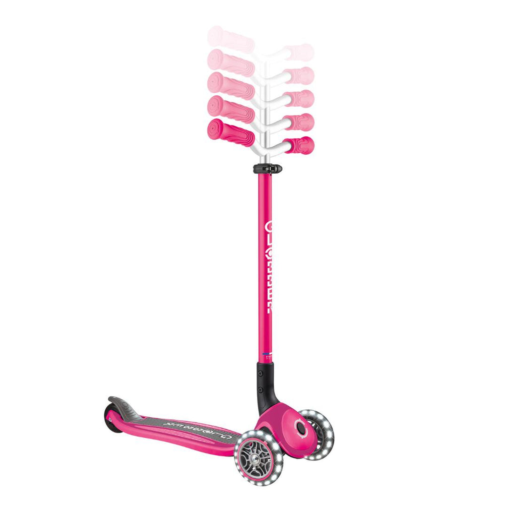 Shop Globber Singapore Pumpanickel Sports Shop Buy Globber Master Lights Foldable 3-Wheels Kids Scooter for age 4 to 14 years old - Fuchsia