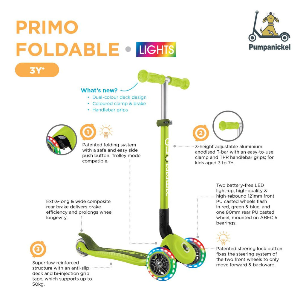 Shop Singapore Pumpanickel Sports Shop Buy Globber Primo Foldable Lights 3-Wheels Kids Scooter - Specifications