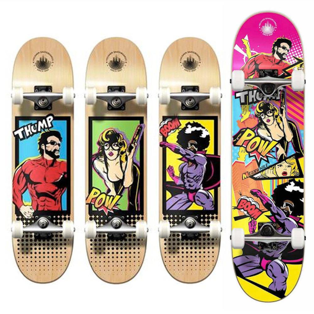 Pumpanickel Sports Shop Yocaher Skateboard 8" complete skateboard Comix series is available in 4 graphics - Bandit, Thunder, Dyn-O-Mite and Action