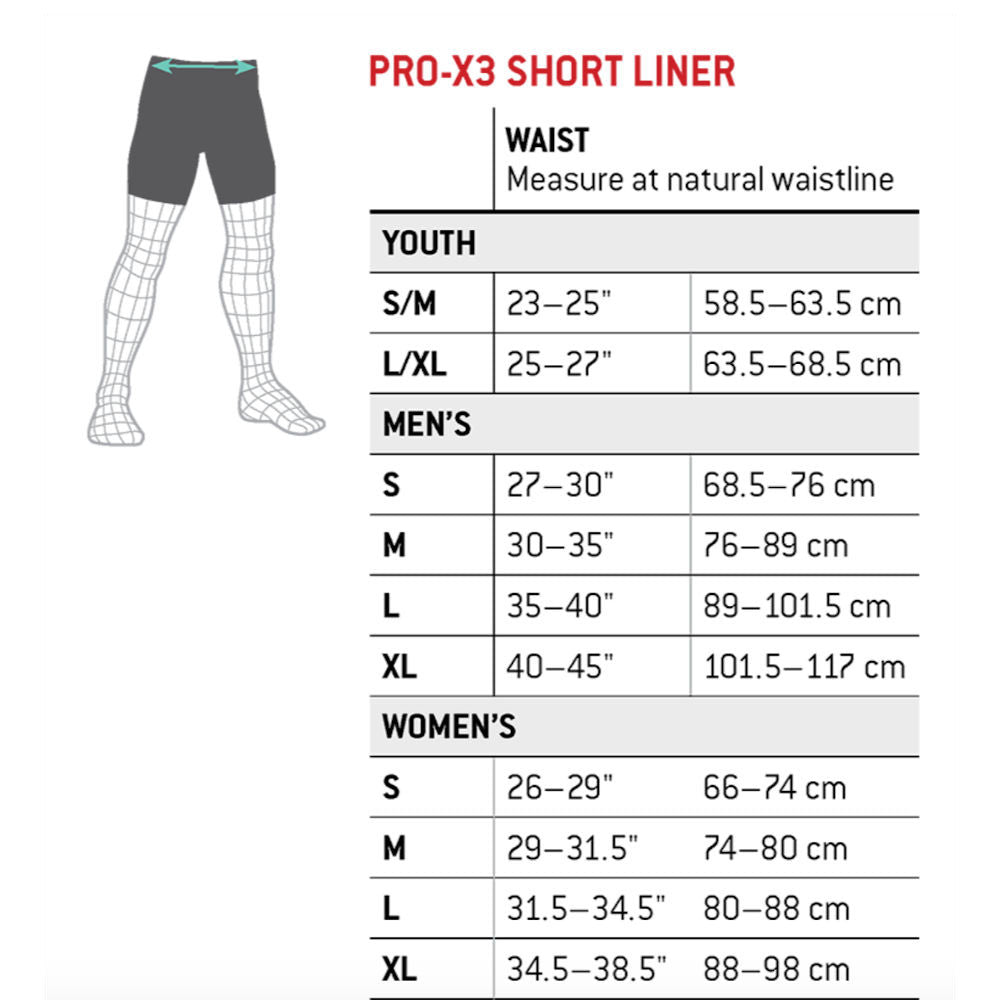 G-Form Pro-X3 Bike Short Liner Size Chart