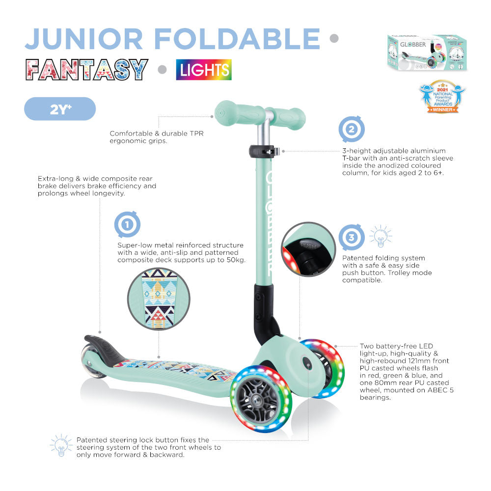 Shop Singapore Pumpanickel Sports Shop Buy Globber Junior Foldable Fantasy Lights 3-Wheels Toddler Scooter - Mint Tribal