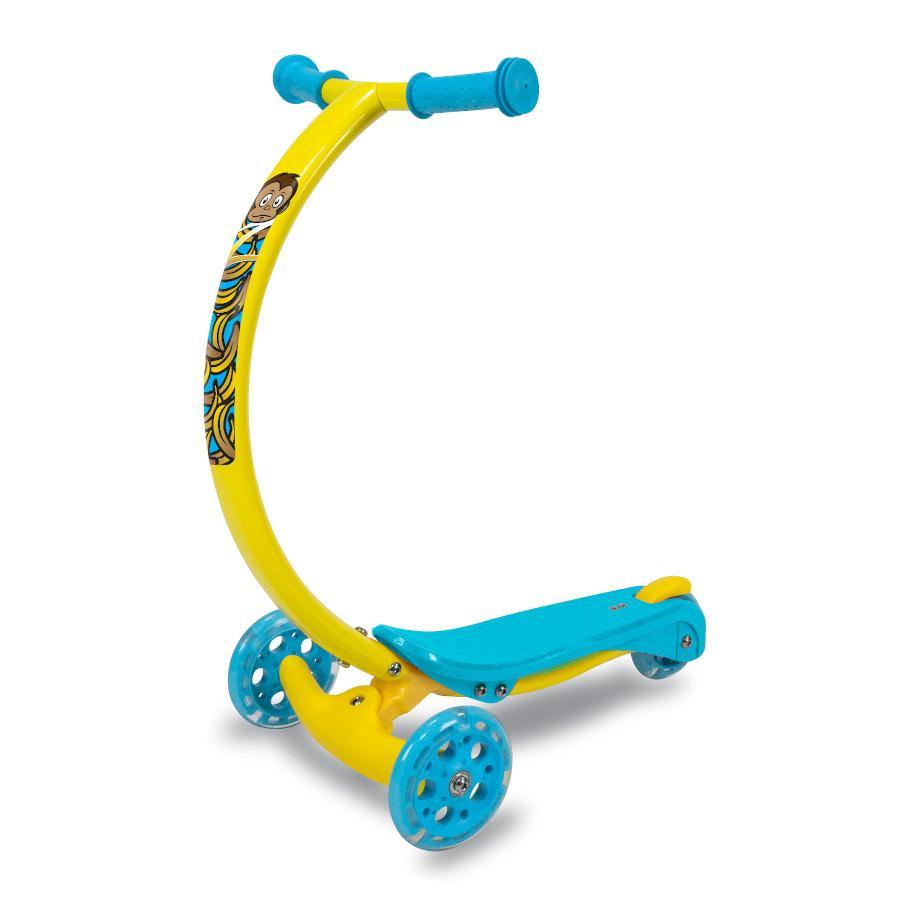 Pumpanickel Sports Shop Zycom Zipster 3 wheel kick scooter for kids boys and girls age 3 to 5 years. Yellow monkey design kids scooter with light up wheels 