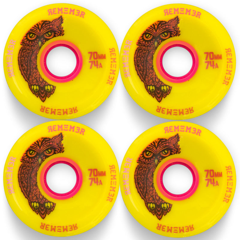 Remember Collective Hoot Longboard Wheels 70mm 74a Yellow | For cruising, freestyle and dancing longboard set up
