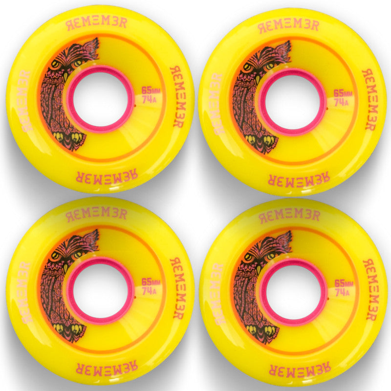 Remember Collective Lil Hoot Longboard Wheels 65mm 74a Yellow | For freeride. cruising, freestyle or dancing longboard set up