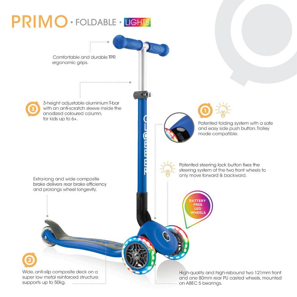 Shop Singapore Pumpanickel Sports Shop Buy Globber Primo Foldable Lights 3-Wheels Kids Scooter - Navy Blue