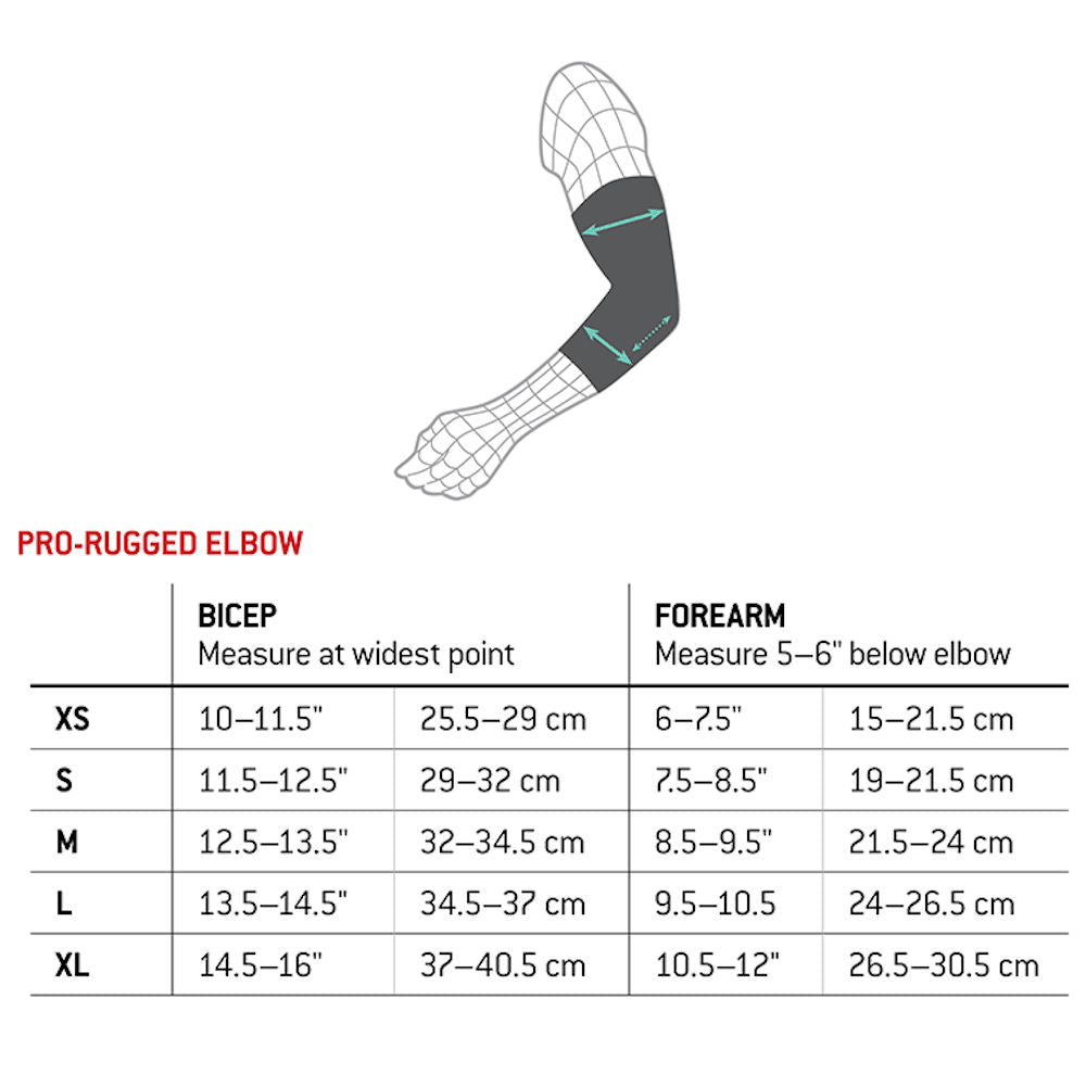 G-Form Pro Rugged MTB Elbow Pads Size Chart