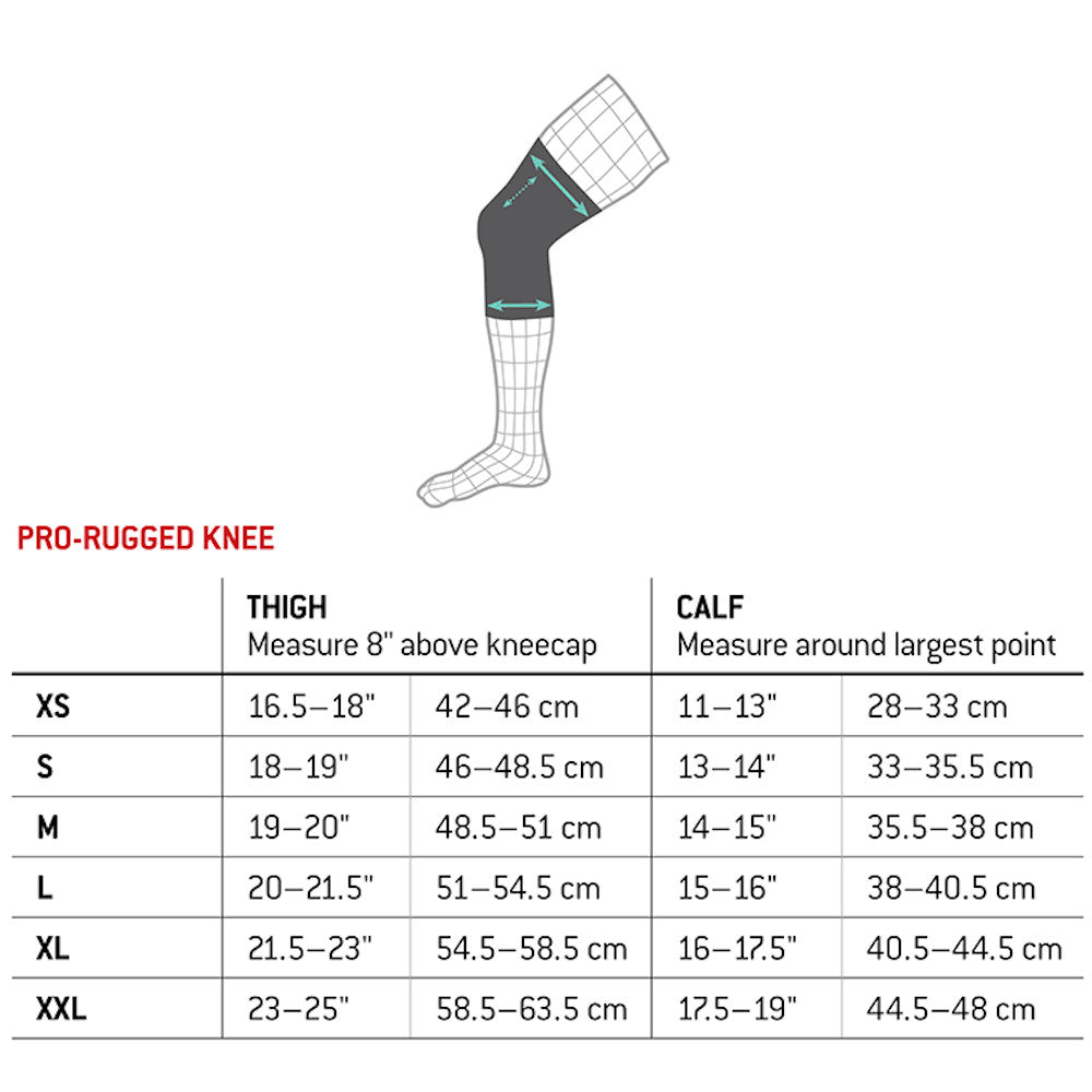 G-Form Pro Rugged MTB Knee Pads Size Chart